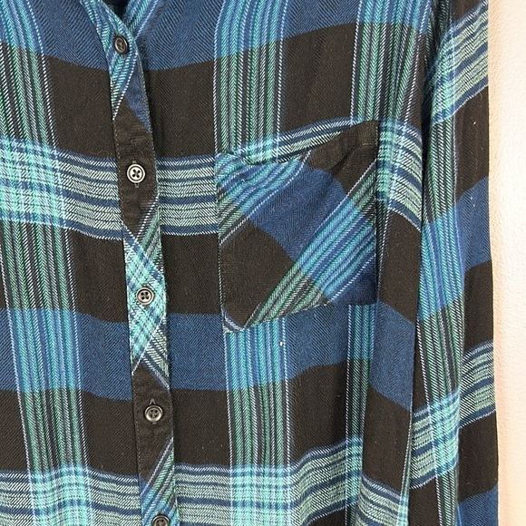 Beach lunch lounge Plaid Flannel Long Sleeve Button Down Shirt 1X Blue - Picture 11 of 12